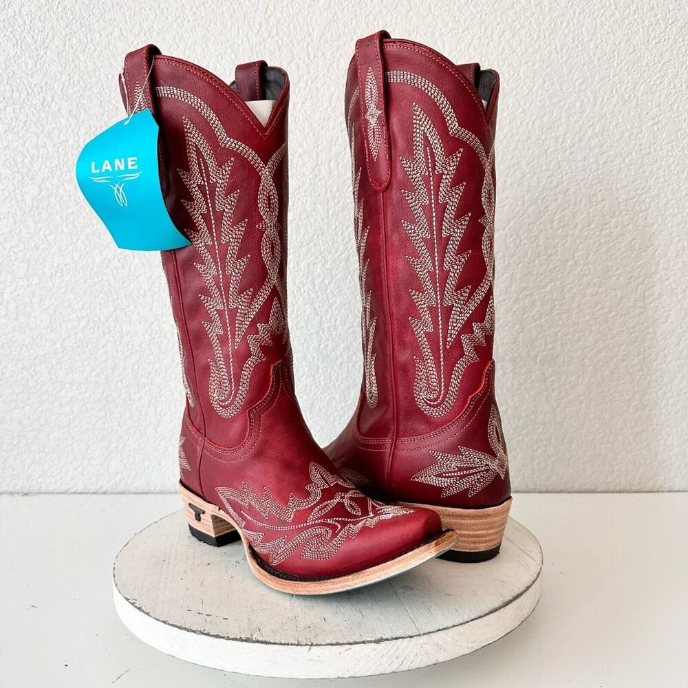 Lane LEXINGTON Red Cowboy Boots Womens 6.5 Leather Western Wear Snip Toe Tall